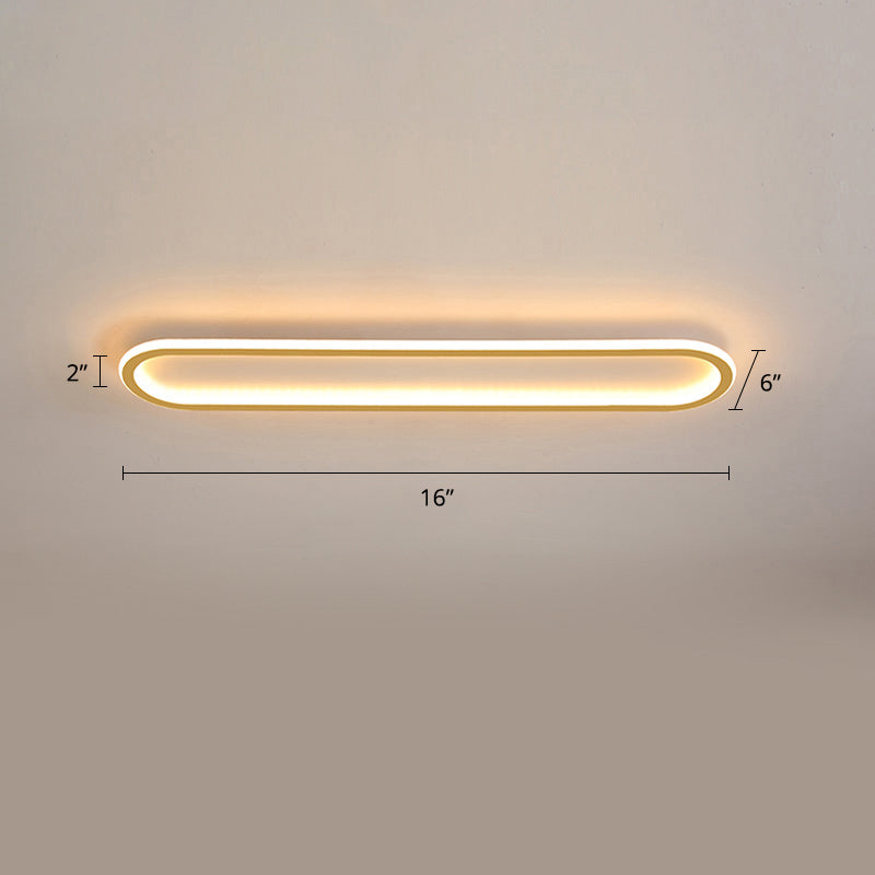 Oblong Corridor Ceiling Mounted Light Metal Simple Style LED Flushmount Light in Gold Gold 16" Third Gear Clearhalo 'Ceiling Lights' 'Close To Ceiling Lights' 'Close to ceiling' 'Flush mount' Lighting' 2423918