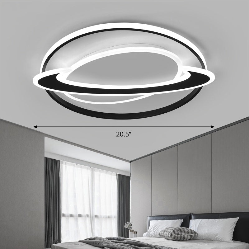 Ringed Planet Bedroom Ceiling Flush Light Acrylic Nordic LED Flush Mount Fixture in Black-White Black 20.5" Clearhalo 'Ceiling Lights' 'Close To Ceiling Lights' 'Close to ceiling' 'Flush mount' Lighting' 2424043