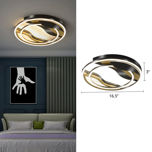 Black-Gold Loop Flush Mount Lamp Postmodern LED Metal Flushmount Lighting for Bedroom Black 16.5" Third Gear Clearhalo 'Ceiling Lights' 'Close To Ceiling Lights' 'Close to ceiling' 'Flush mount' Lighting' 2424053