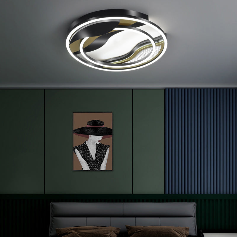 Black-Gold Loop Flush Mount Lamp Postmodern LED Metal Flushmount Lighting for Bedroom Clearhalo 'Ceiling Lights' 'Close To Ceiling Lights' 'Close to ceiling' 'Flush mount' Lighting' 2424054