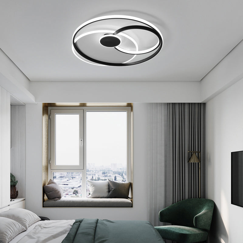 Circle Shaped Ceiling Flush Light Nordic Metal LED Bedroom Flushmount in Black and White Clearhalo 'Ceiling Lights' 'Close To Ceiling Lights' 'Close to ceiling' 'Flush mount' Lighting' 2424062