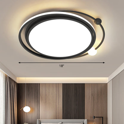 Black Finish Round Ceiling Lamp Simplicity LED Acrylic Flush Mount Lighting for Bedroom Black 18" Clearhalo 'Ceiling Lights' 'Close To Ceiling Lights' 'Close to ceiling' 'Flush mount' Lighting' 2424070