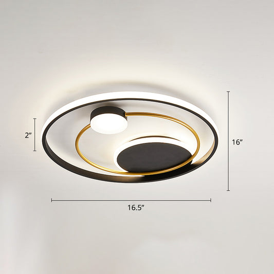 Metal Circular Flush Mount Led Light Postmodern Ceiling Mount Light Fixture for Bedroom Black 16.5" Third Gear Clearhalo 'Ceiling Lights' 'Close To Ceiling Lights' 'Close to ceiling' 'Flush mount' Lighting' 2424075