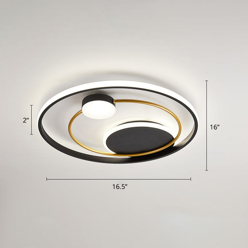 Metal Circular Flush Mount Led Light Postmodern Ceiling Mount Light Fixture for Bedroom Black 16.5" White Clearhalo 'Ceiling Lights' 'Close To Ceiling Lights' 'Close to ceiling' 'Flush mount' Lighting' 2424077