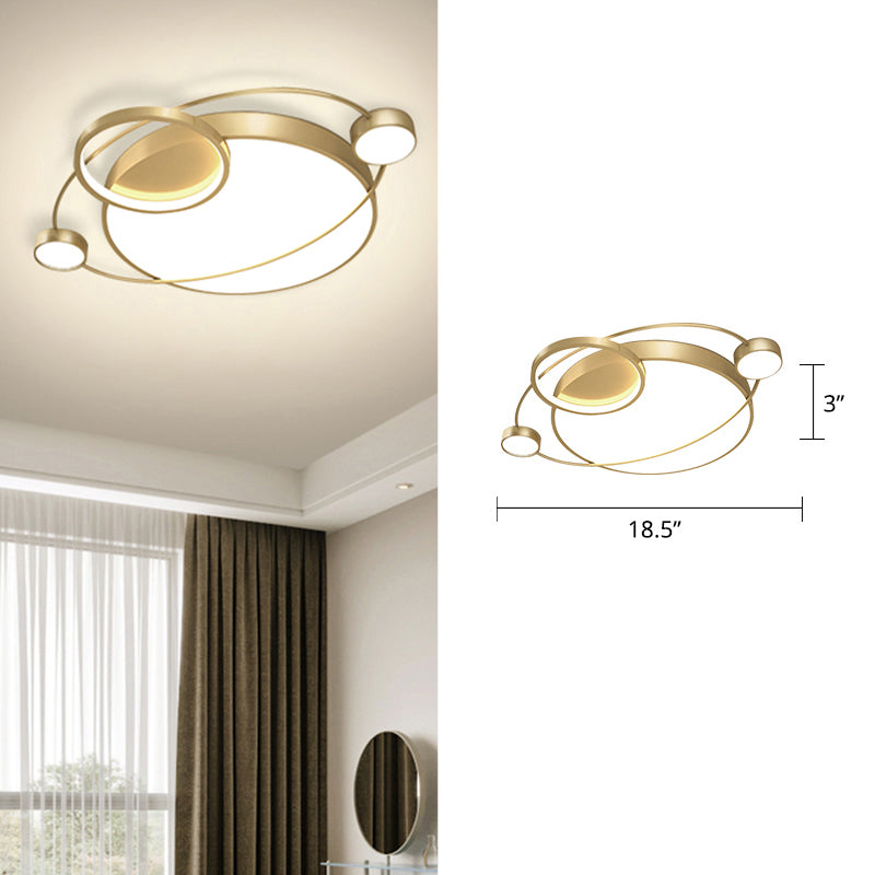 Orbit Shaped LED Ceiling Flush Mount Light Postmodern Metal Bedroom Flush Light Fixture Gold 18.5" Third Gear Clearhalo 'Ceiling Lights' 'Close To Ceiling Lights' 'Close to ceiling' 'Flush mount' Lighting' 2424094