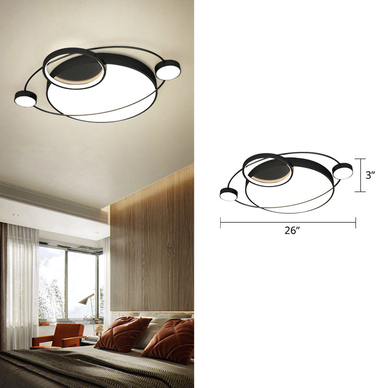 Orbit Shaped LED Ceiling Flush Mount Light Postmodern Metal Bedroom Flush Light Fixture Black 26" Third Gear Clearhalo 'Ceiling Lights' 'Close To Ceiling Lights' 'Close to ceiling' 'Flush mount' Lighting' 2424108