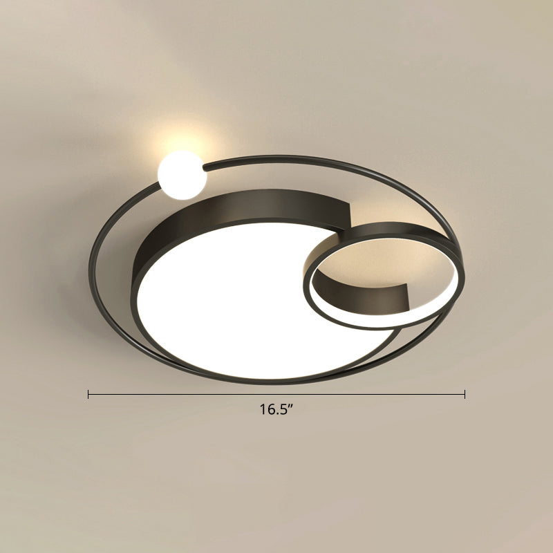 Nordic Moon Shaped Flush Mount Metal Bedroom LED Close to Ceiling Lighting Fixture Black 16.5" Third Gear Clearhalo 'Ceiling Lights' 'Close To Ceiling Lights' 'Close to ceiling' 'Flush mount' Lighting' 2424121