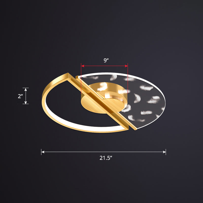 Round Bedroom Led Flush Ceiling Light Acrylic Novelty Postmodern LED Flush Light Gold 21.5" Natural Clearhalo 'Ceiling Lights' 'Close To Ceiling Lights' 'Close to ceiling' 'Flush mount' Lighting' 2424142