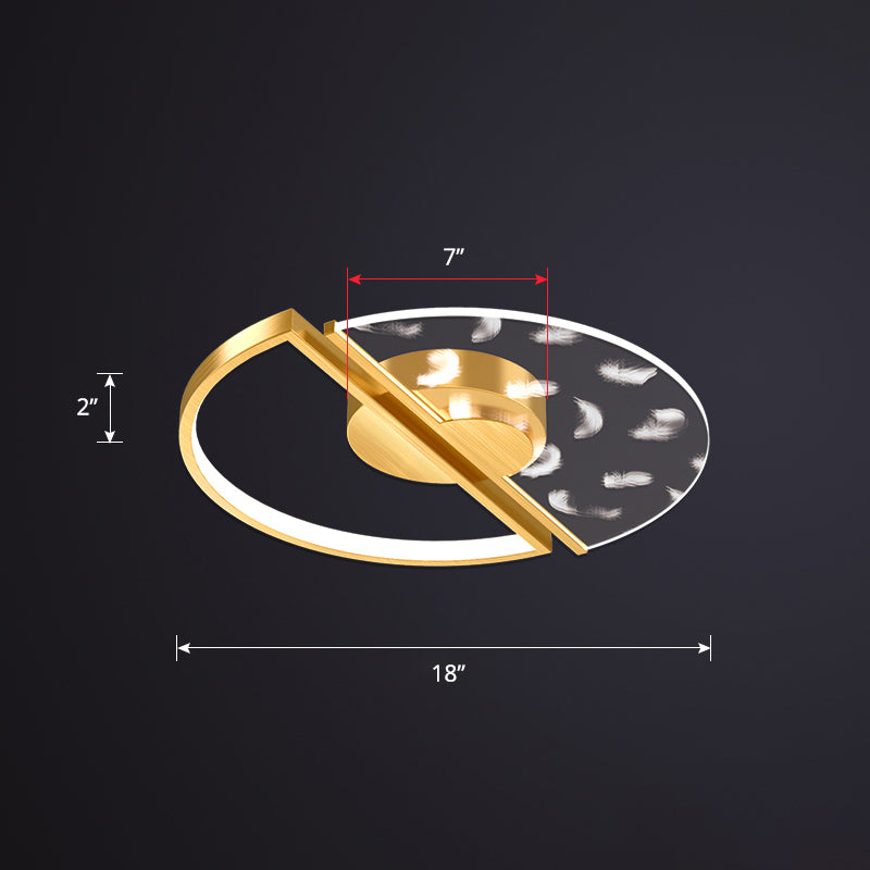Round Bedroom Led Flush Ceiling Light Acrylic Novelty Postmodern LED Flush Light Gold 18" Natural Clearhalo 'Ceiling Lights' 'Close To Ceiling Lights' 'Close to ceiling' 'Flush mount' Lighting' 2424144