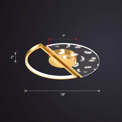 Round Bedroom Led Flush Ceiling Light Acrylic Novelty Postmodern LED Flush Light Gold 18" Natural Clearhalo 'Ceiling Lights' 'Close To Ceiling Lights' 'Close to ceiling' 'Flush mount' Lighting' 2424144