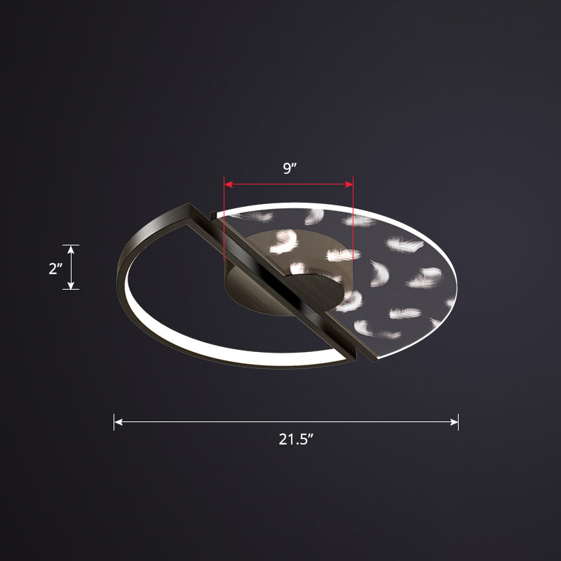 Round Bedroom Led Flush Ceiling Light Acrylic Novelty Postmodern LED Flush Light Black 21.5" Natural Clearhalo 'Ceiling Lights' 'Close To Ceiling Lights' 'Close to ceiling' 'Flush mount' Lighting' 2424149