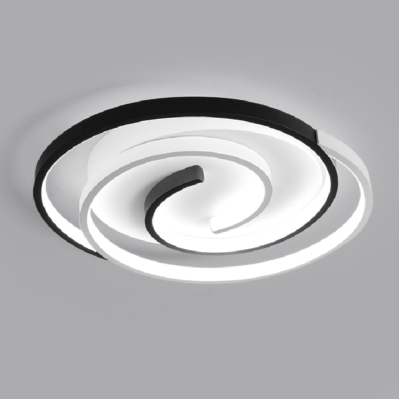 Black and White Swirl Ceiling Light Simple Metal LED Flush Mount Lighting Fixture for Bedroom Black-White 21.5" Clearhalo 'Ceiling Lights' 'Close To Ceiling Lights' 'Close to ceiling' 'Flush mount' Lighting' 2424183