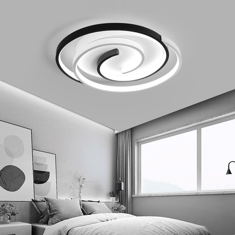 Black and White Swirl Ceiling Light Simple Metal LED Flush Mount Lighting Fixture for Bedroom Clearhalo 'Ceiling Lights' 'Close To Ceiling Lights' 'Close to ceiling' 'Flush mount' Lighting' 2424185