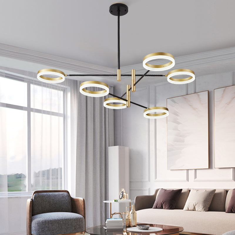 Adjustable Ring Chandelier Postmodern Acrylic Living Room LED Hanging Light in Black-Gold Clearhalo 'Ceiling Lights' 'Chandeliers' 'Modern Chandeliers' 'Modern' Lighting' 2424195