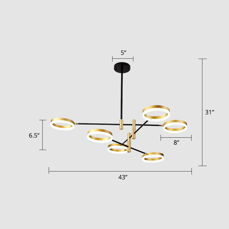 Adjustable Ring Chandelier Postmodern Acrylic Living Room LED Hanging Light in Black-Gold 6 Black White Clearhalo 'Ceiling Lights' 'Chandeliers' 'Modern Chandeliers' 'Modern' Lighting' 2424196