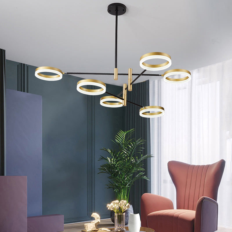 Adjustable Ring Chandelier Postmodern Acrylic Living Room LED Hanging Light in Black-Gold Clearhalo 'Ceiling Lights' 'Chandeliers' 'Modern Chandeliers' 'Modern' Lighting' 2424197