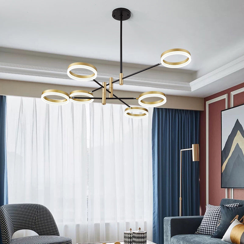 Adjustable Ring Chandelier Postmodern Acrylic Living Room LED Hanging Light in Black-Gold Clearhalo 'Ceiling Lights' 'Chandeliers' 'Modern Chandeliers' 'Modern' Lighting' 2424199