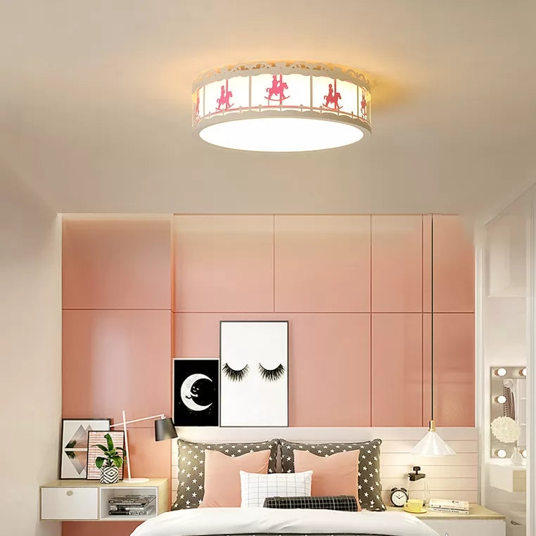 Contemporary Round Ceiling Fixture with Carousel Acrylic Flush Mount Light for Kindergarten Clearhalo 'Ceiling Lights' 'Close To Ceiling Lights' 'Close to ceiling' 'Flush mount' Lighting' 24242