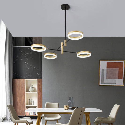Adjustable Ring Chandelier Postmodern Acrylic Living Room LED Hanging Light in Black-Gold 4 Black White Clearhalo 'Ceiling Lights' 'Chandeliers' 'Modern Chandeliers' 'Modern' Lighting' 2424200