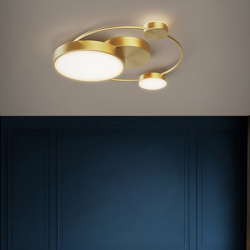 Acrylic Loop Shaped Flushmount Light Simplicity LED Gold Finish Ceiling Fixture for Bedroom Gold Round Canopy Clearhalo 'Ceiling Lights' 'Close To Ceiling Lights' 'Close to ceiling' 'Flush mount' Lighting' 2424209