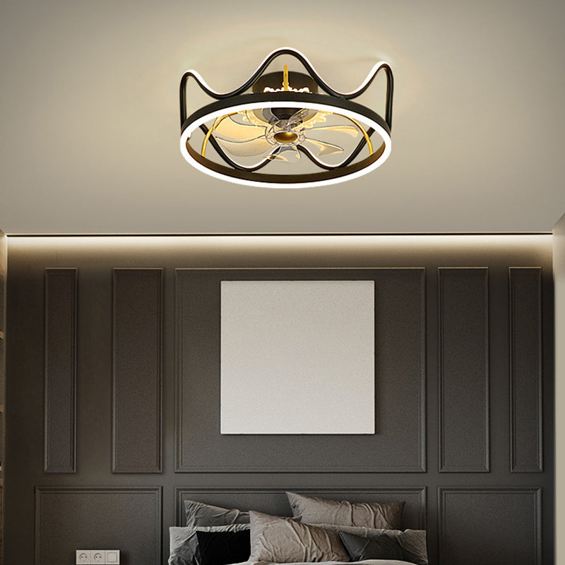 Metal Crown Shaped Ceiling Fan Light Childrens LED Semi Flush Mount Lighting with Remote Control Clearhalo 'Ceiling Fans with Lights' 'Ceiling Fans' 'Modern Ceiling Fans' 'Modern' Lighting' 2424217