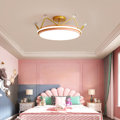 Crown Shaped Childrens Room Flush Ceiling Light Metal Cartoon LED Flush Mount Fixture Pink 19.5" Clearhalo 'Ceiling Lights' 'Close To Ceiling Lights' 'Close to ceiling' 'Semi-flushmount' Lighting' 2424260