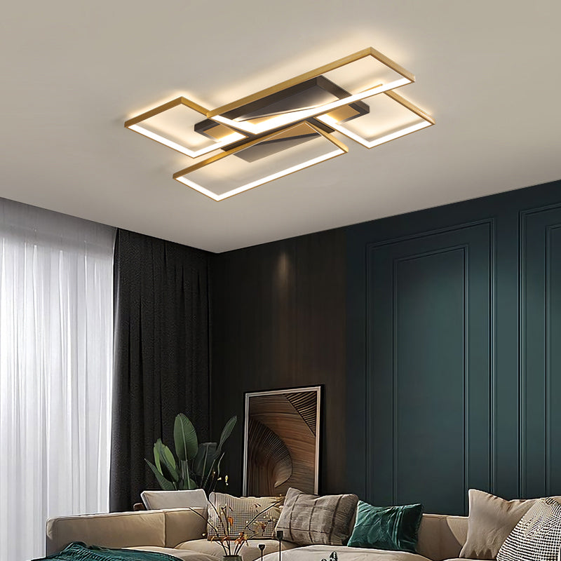 Black-Gold Rectangle Ceiling Fixture Simplicity LED Metal Flush Mount Lamp for Living Room Clearhalo 'Ceiling Lights' 'Close To Ceiling Lights' 'Close to ceiling' Lighting' 2424266