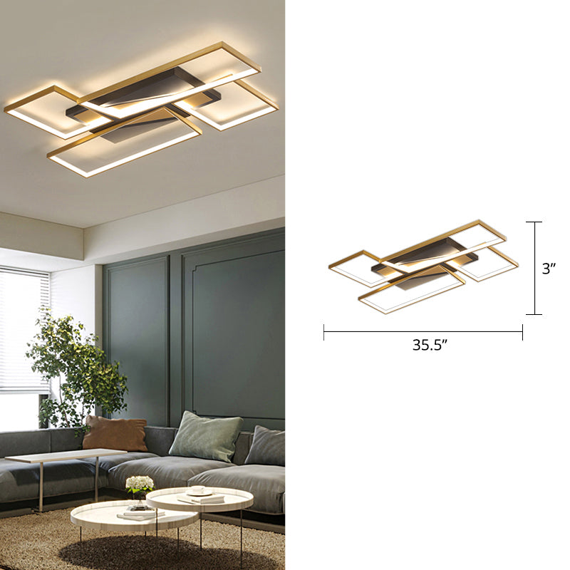 Black-Gold Rectangle Ceiling Fixture Simplicity LED Metal Flush Mount Lamp for Living Room Black 35.5" White Clearhalo 'Ceiling Lights' 'Close To Ceiling Lights' 'Close to ceiling' Lighting' 2424267
