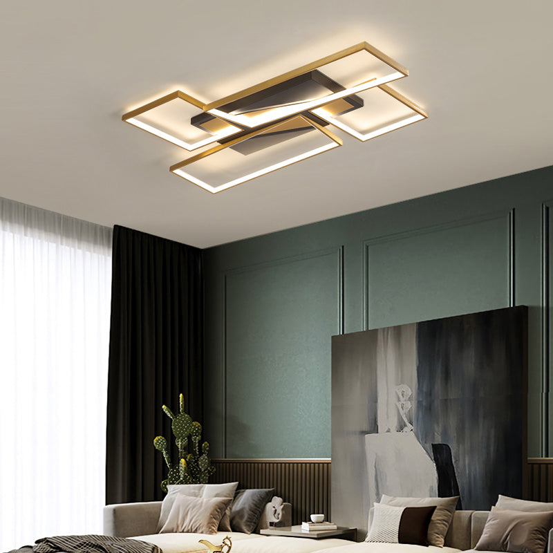 Black-Gold Rectangle Ceiling Fixture Simplicity LED Metal Flush Mount Lamp for Living Room Clearhalo 'Ceiling Lights' 'Close To Ceiling Lights' 'Close to ceiling' Lighting' 2424268