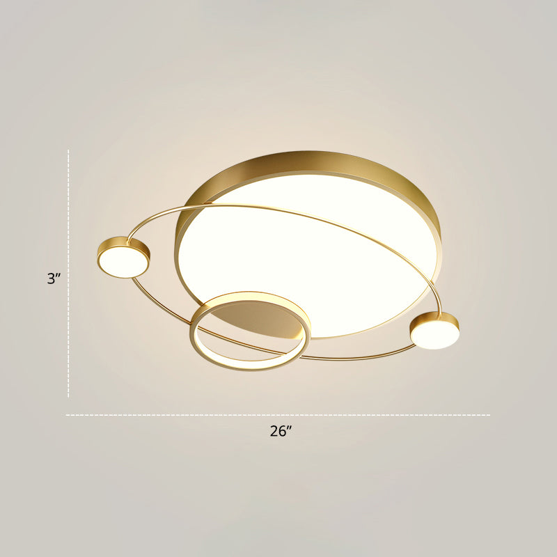 Orbit Shape Bedroom LED Ceiling Lamp Acrylic Minimalistic Flush Mount Lighting Fixture Gold 26" Third Gear Clearhalo 'Ceiling Lights' 'Close To Ceiling Lights' 'Close to ceiling' 'Flush mount' Lighting' 2424277