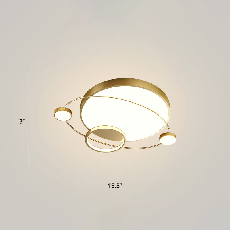 Orbit Shape Bedroom LED Ceiling Lamp Acrylic Minimalistic Flush Mount Lighting Fixture Gold 18.5" Third Gear Clearhalo 'Ceiling Lights' 'Close To Ceiling Lights' 'Close to ceiling' 'Flush mount' Lighting' 2424278