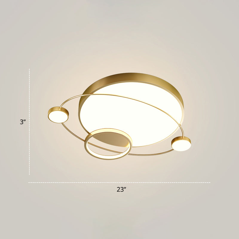 Orbit Shape Bedroom LED Ceiling Lamp Acrylic Minimalistic Flush Mount Lighting Fixture Gold 23" Third Gear Clearhalo 'Ceiling Lights' 'Close To Ceiling Lights' 'Close to ceiling' 'Flush mount' Lighting' 2424279