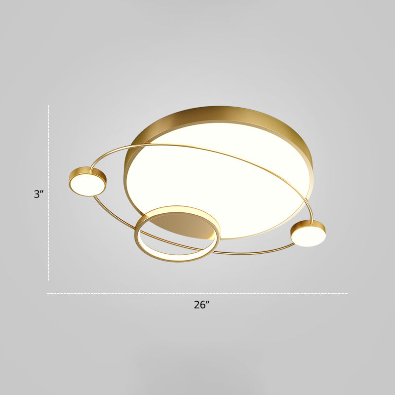 Orbit Shape Bedroom LED Ceiling Lamp Acrylic Minimalistic Flush Mount Lighting Fixture Gold 26" White Clearhalo 'Ceiling Lights' 'Close To Ceiling Lights' 'Close to ceiling' 'Flush mount' Lighting' 2424280