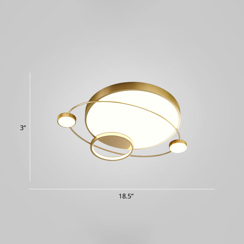 Orbit Shape Bedroom LED Ceiling Lamp Acrylic Minimalistic Flush Mount Lighting Fixture Gold 18.5" White Clearhalo 'Ceiling Lights' 'Close To Ceiling Lights' 'Close to ceiling' 'Flush mount' Lighting' 2424281