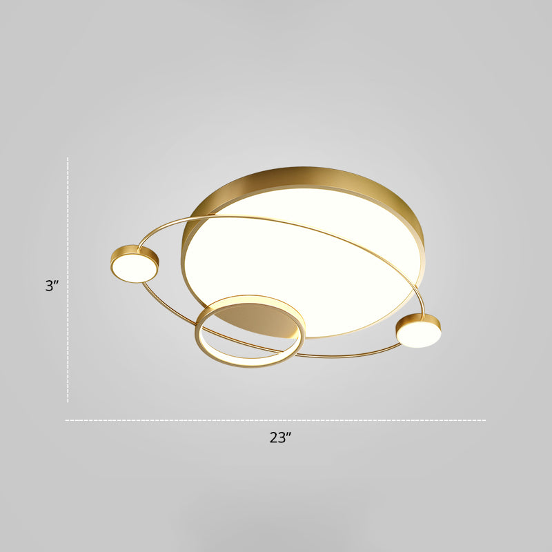 Orbit Shape Bedroom LED Ceiling Lamp Acrylic Minimalistic Flush Mount Lighting Fixture Gold 23" White Clearhalo 'Ceiling Lights' 'Close To Ceiling Lights' 'Close to ceiling' 'Flush mount' Lighting' 2424282