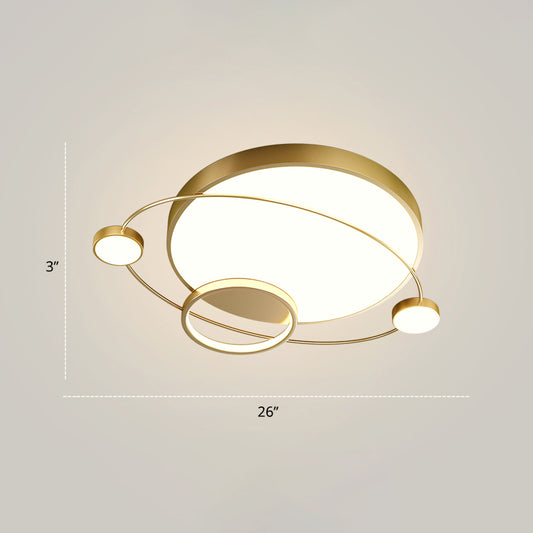 Orbit Shape Bedroom LED Ceiling Lamp Acrylic Minimalistic Flush Mount Lighting Fixture Gold 26" Remote Control Stepless Dimming Clearhalo 'Ceiling Lights' 'Close To Ceiling Lights' 'Close to ceiling' 'Flush mount' Lighting' 2424283