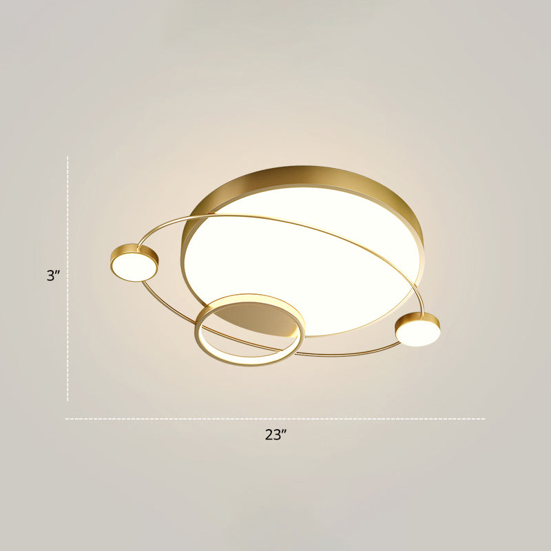 Orbit Shape Bedroom LED Ceiling Lamp Acrylic Minimalistic Flush Mount Lighting Fixture Gold 23" Remote Control Stepless Dimming Clearhalo 'Ceiling Lights' 'Close To Ceiling Lights' 'Close to ceiling' 'Flush mount' Lighting' 2424284