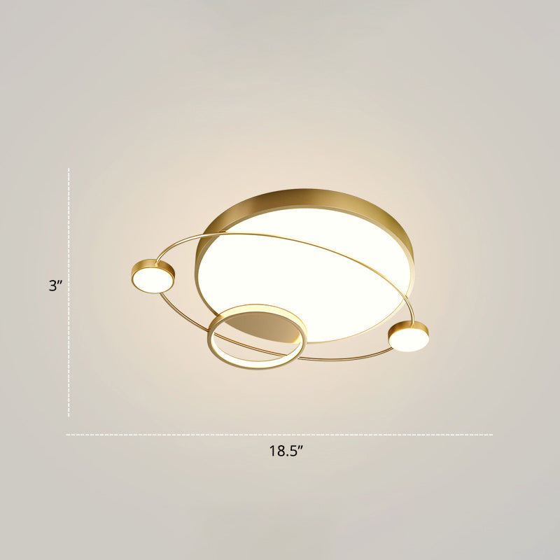 Orbit Shape Bedroom LED Ceiling Lamp Acrylic Minimalistic Flush Mount Lighting Fixture Gold 18.5" Remote Control Stepless Dimming Clearhalo 'Ceiling Lights' 'Close To Ceiling Lights' 'Close to ceiling' 'Flush mount' Lighting' 2424285