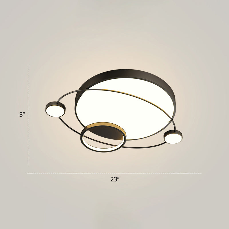 Orbit Shape Bedroom LED Ceiling Lamp Acrylic Minimalistic Flush Mount Lighting Fixture Black 23" Third Gear Clearhalo 'Ceiling Lights' 'Close To Ceiling Lights' 'Close to ceiling' 'Flush mount' Lighting' 2424286