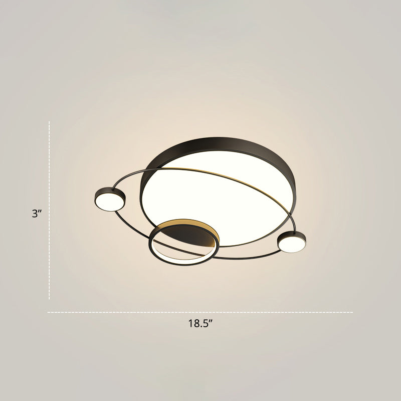 Orbit Shape Bedroom LED Ceiling Lamp Acrylic Minimalistic Flush Mount Lighting Fixture Black 18.5" Third Gear Clearhalo 'Ceiling Lights' 'Close To Ceiling Lights' 'Close to ceiling' 'Flush mount' Lighting' 2424287