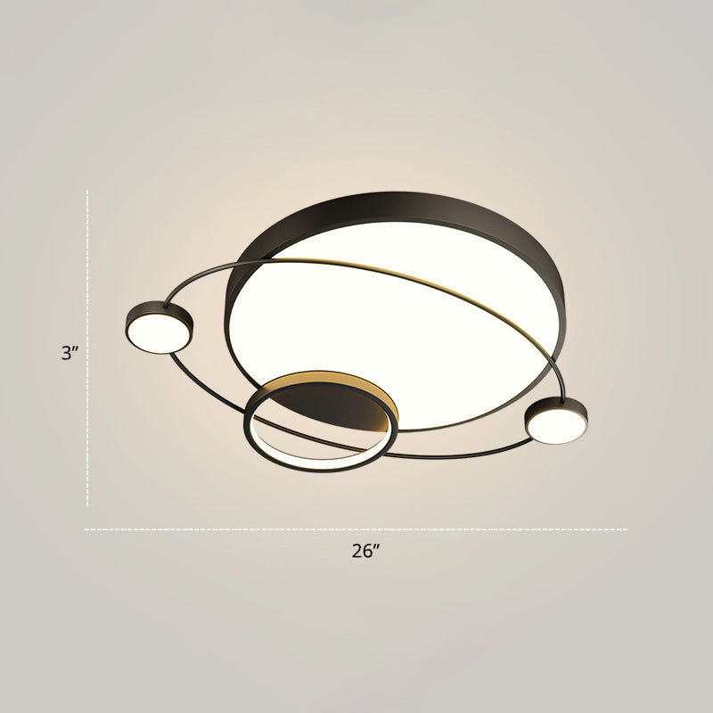Orbit Shape Bedroom LED Ceiling Lamp Acrylic Minimalistic Flush Mount Lighting Fixture Black 26" Third Gear Clearhalo 'Ceiling Lights' 'Close To Ceiling Lights' 'Close to ceiling' 'Flush mount' Lighting' 2424288