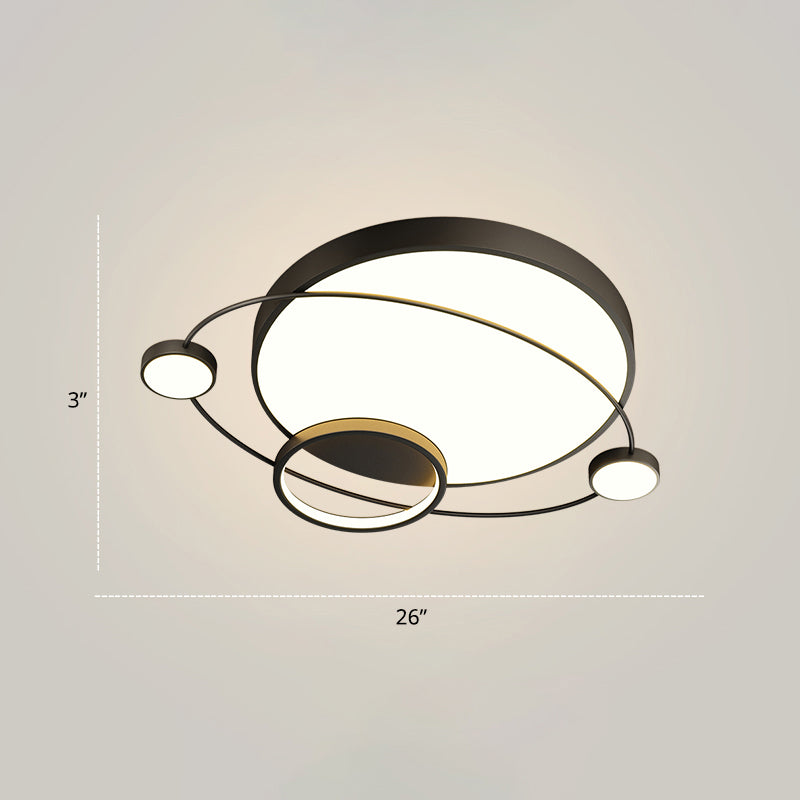 Orbit Shape Bedroom LED Ceiling Lamp Acrylic Minimalistic Flush Mount Lighting Fixture Black 26" Remote Control Stepless Dimming Clearhalo 'Ceiling Lights' 'Close To Ceiling Lights' 'Close to ceiling' 'Flush mount' Lighting' 2424292
