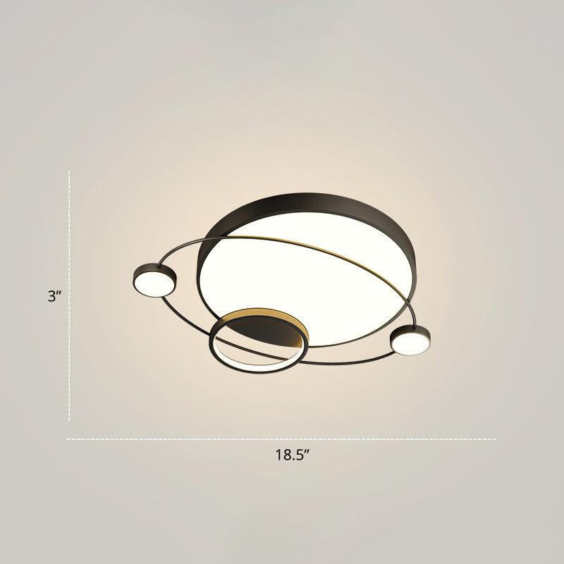 Orbit Shape Bedroom LED Ceiling Lamp Acrylic Minimalistic Flush Mount Lighting Fixture Black 18.5" Remote Control Stepless Dimming Clearhalo 'Ceiling Lights' 'Close To Ceiling Lights' 'Close to ceiling' 'Flush mount' Lighting' 2424293