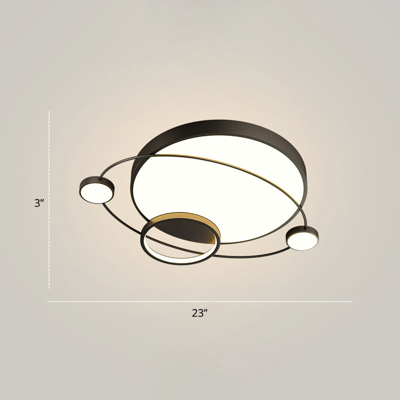 Orbit Shape Bedroom LED Ceiling Lamp Acrylic Minimalistic Flush Mount Lighting Fixture Black 23" Remote Control Stepless Dimming Clearhalo 'Ceiling Lights' 'Close To Ceiling Lights' 'Close to ceiling' 'Flush mount' Lighting' 2424294