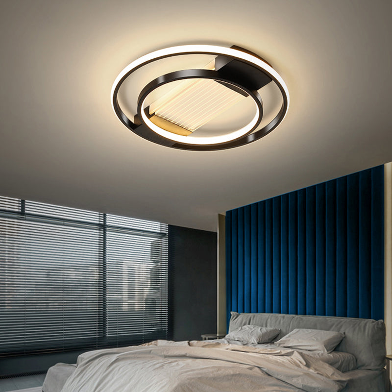 Halo Bedroom Flush Ceiling Light Metallic Simple Style LED Flushmount Lighting in Black