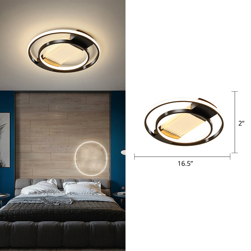 Halo Bedroom Flush Ceiling Light Metallic Simple Style LED Flushmount Lighting in Black Black 16.5" Third Gear Clearhalo 'Ceiling Lights' 'Close To Ceiling Lights' 'Close to ceiling' 'Flush mount' Lighting' 2424305