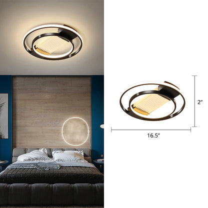 Halo Bedroom Flush Ceiling Light Metallic Simple Style LED Flushmount Lighting in Black Black 16.5" White Clearhalo 'Ceiling Lights' 'Close To Ceiling Lights' 'Close to ceiling' 'Flush mount' Lighting' 2424306