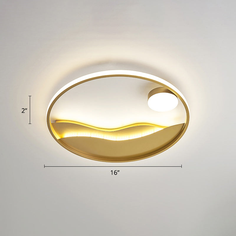 Sunrise and Sea Ceiling Light Artistic Metal Bedroom LED Flush Mount with Halo Ring Gold 16" Third Gear Clearhalo 'Ceiling Lights' 'Close To Ceiling Lights' 'Close to ceiling' 'Flush mount' Lighting' 2424310