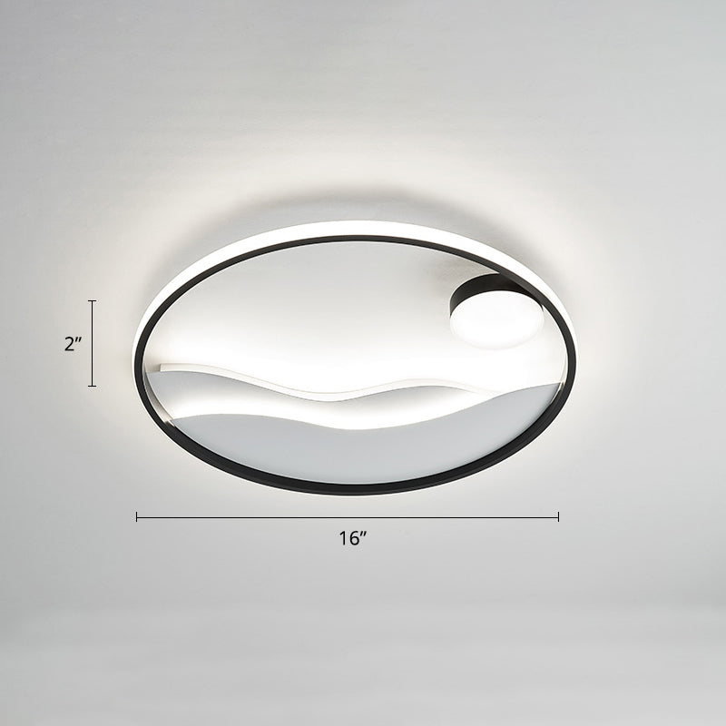 Sunrise and Sea Ceiling Light Artistic Metal Bedroom LED Flush Mount with Halo Ring Black-White 16" White Clearhalo 'Ceiling Lights' 'Close To Ceiling Lights' 'Close to ceiling' 'Flush mount' Lighting' 2424320