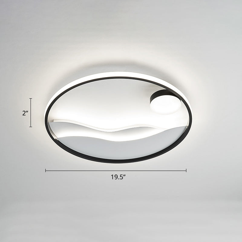 Sunrise and Sea Ceiling Light Artistic Metal Bedroom LED Flush Mount with Halo Ring Black-White 19.5" White Clearhalo 'Ceiling Lights' 'Close To Ceiling Lights' 'Close to ceiling' 'Flush mount' Lighting' 2424323